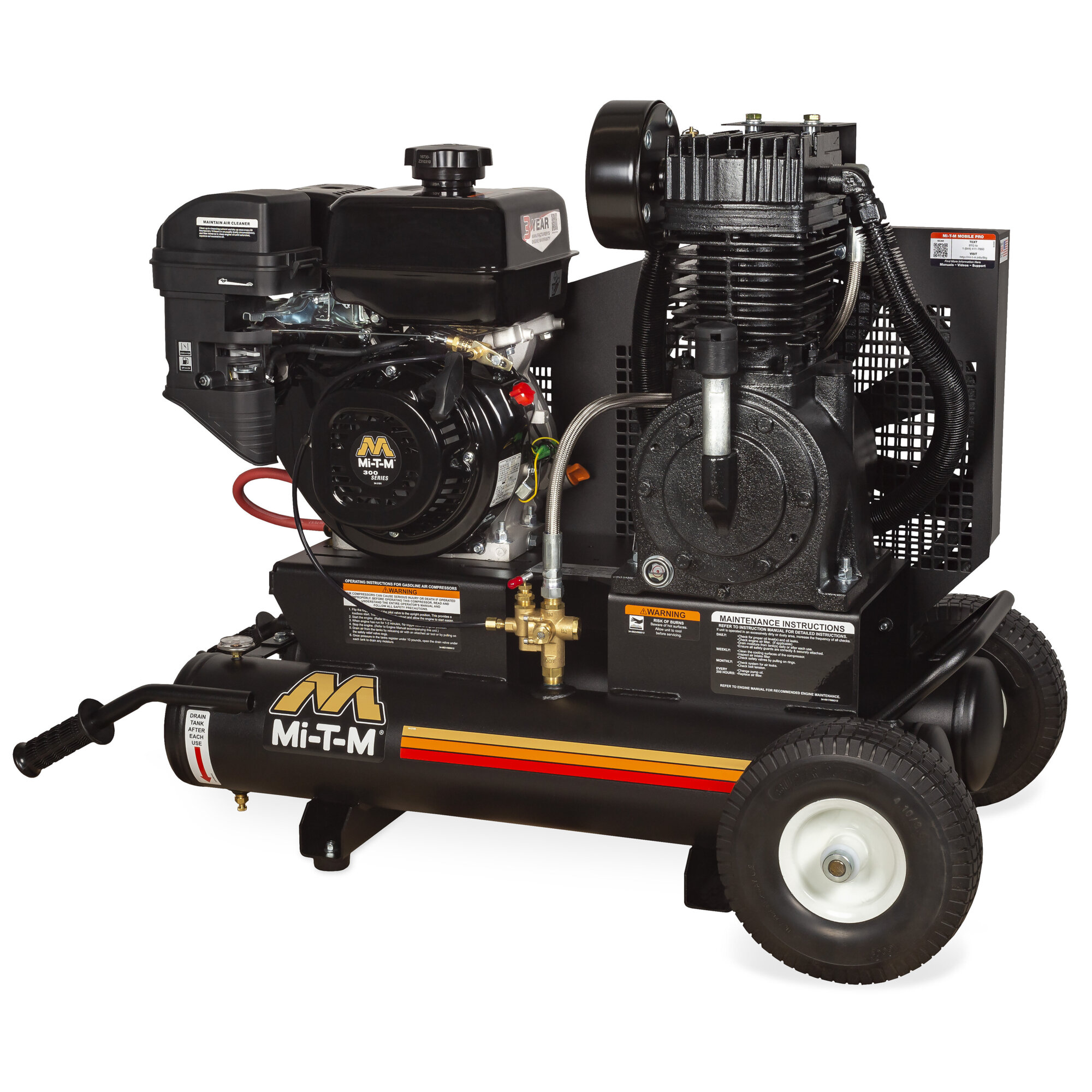 Mi-T-M Industrial Two-Stage Gasoline Belt Drive Air Compressor — 8 Gallon, Wheelbarrow Design, Model# AM2-PM09-08M